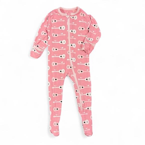 KicKee Pants Footie Pajamas 6-9M Desert Rose Guitar Birds Baby Girl Bamboo Pink - Picture 1 of 7